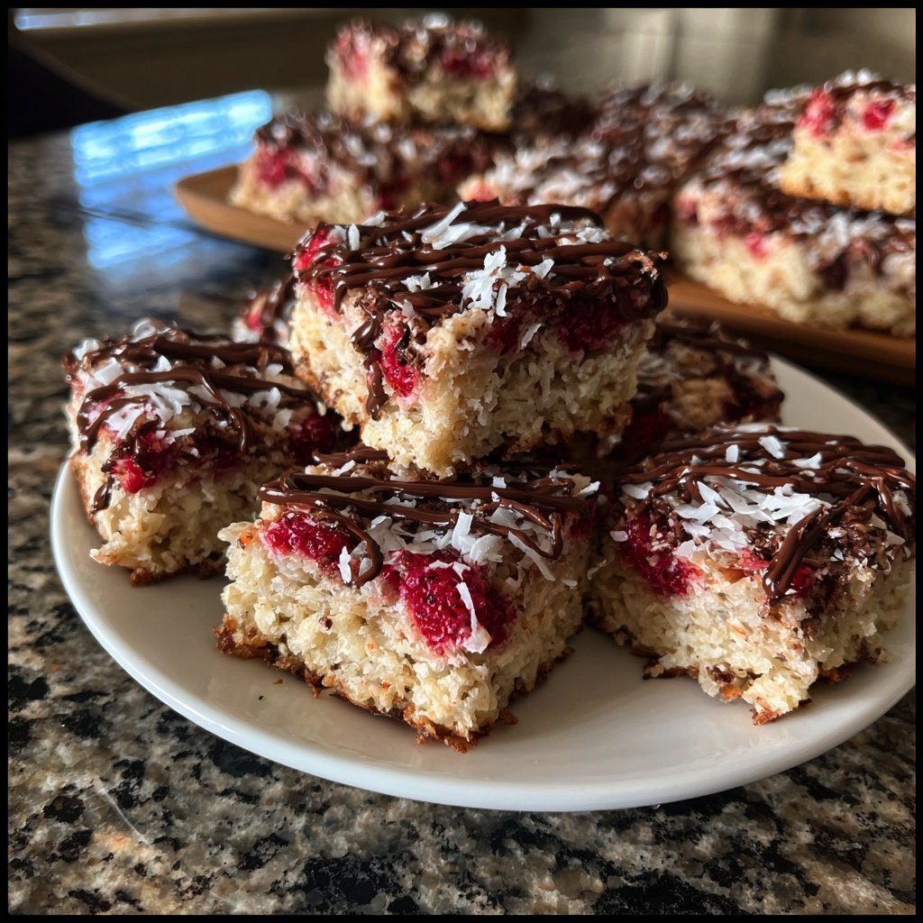 Chocolate Raspberry Coconut Squares