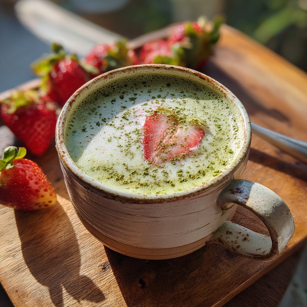 Hot Strawberry Matcha Latte With Foam