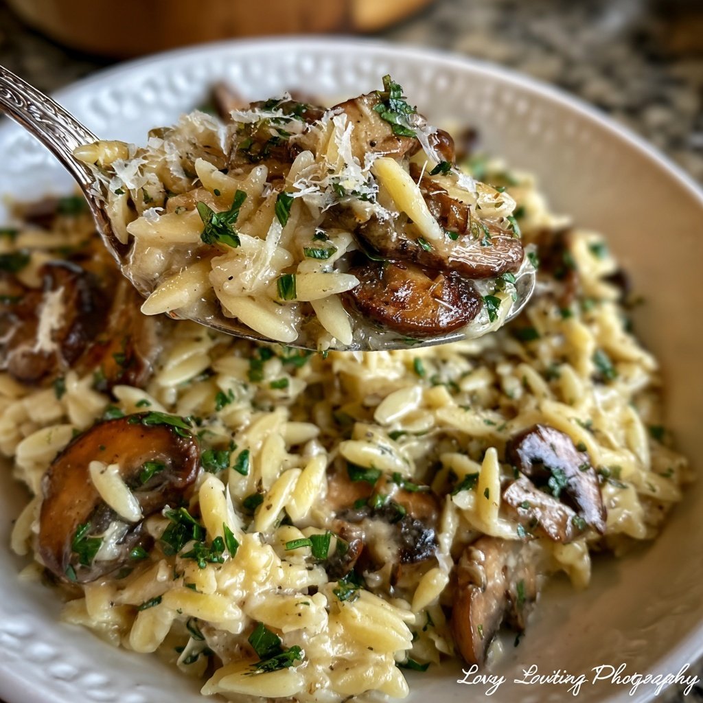 Romantic Creamy Parmesan Mushroom Orzo