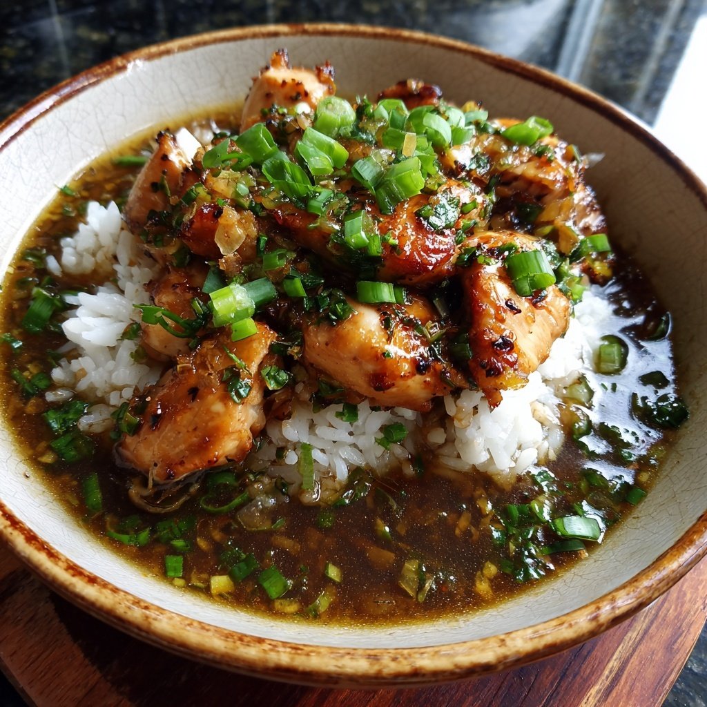 Caramelised Soy Chicken in Garlic Ginger Broth with Rice